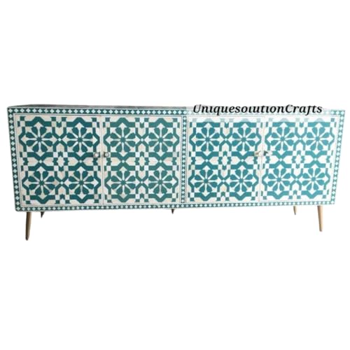 Bone inlay Moroccan Media Cabinet, Bone Inlay media console, Bone inlay handmade TV Cabinet, Handmade Furniture. (26.5X68X18 inches, Without Holes)