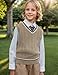 BOBOYOYO Boys Sweater Vest Unisex Cable Knit 100% Cotton Toddler Uniform Vest for Little Big Teenage Boy Girls Childrens Kids Khaki