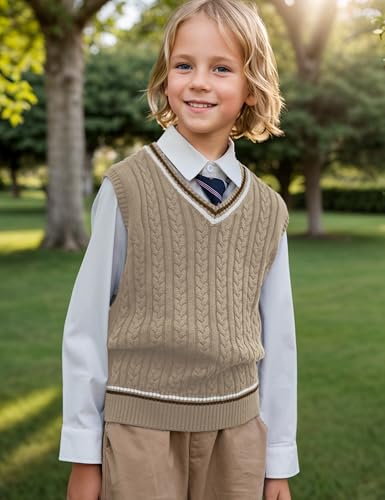 BOBOYOYO Boys Sweater Vest Unisex Cable Knit 100% Cotton Toddler Uniform Vest for Little Big Teenage Boy Girls Childrens Kids4