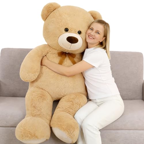 MorisMos Giant Teddy Bear Stuffed Animal 4 Ft,51'' Big Tan Teddy Bear for Girlfriend Boyfriend Wife Mother Fiancee Valentine's Gift,Large Stuffed Animal Plush for Christmas Birthday Baby Shower,Tan