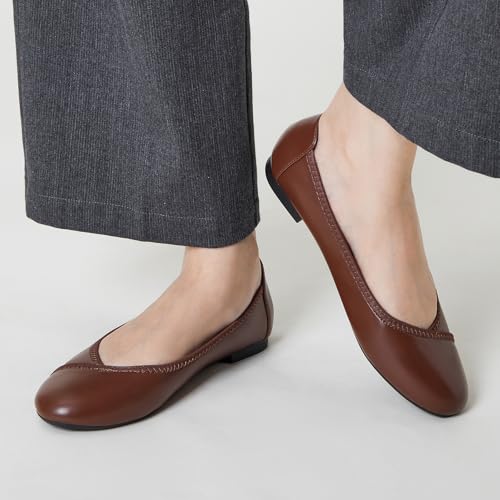 Image of Trary Slingback Flats for Women, Black Dressy Comfortable Round Square Toe Shoes, Work Office Casual Ankle Strap Dress Flats