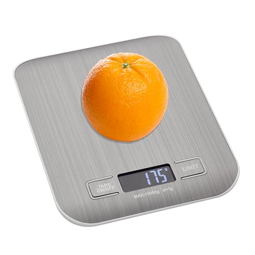 TFA Dostmann Digitale Küchenwaage Amaretti, 50.2004.54, mit Tara-Zuwiegefunktion, verlängerte Abschaltfunktion, Digitalwaage für Lebensmittel bis 10kg, modern, beleuchtete Anzeige, Silber