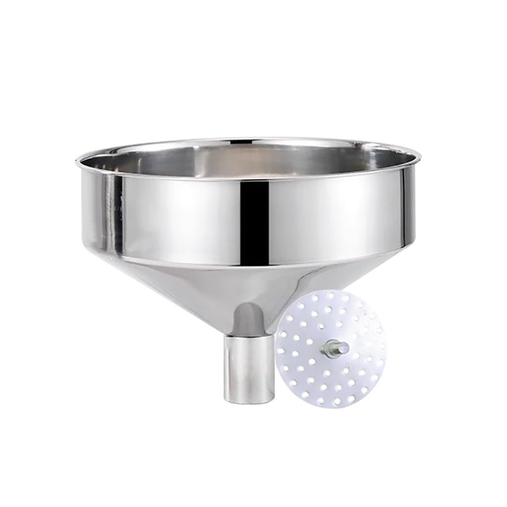 Stainless Steel Large Kitchen Funnel with Removable Filter - Metal Cooking Funnel for Transferring Liquids, Oils, Grains and Dry Ingredients (24cm-5.1cm)