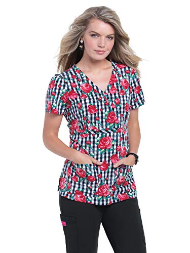 KOI Betsey Johnson B117PR Women s Calla Scrub Top Gingham Rose L
