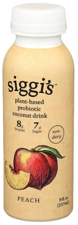 siggi's® Plant-Based Probiotic Coconut Drink, Peach, 8 oz. – Single Serving Dairy Free Snack, More Protein Than Sugar