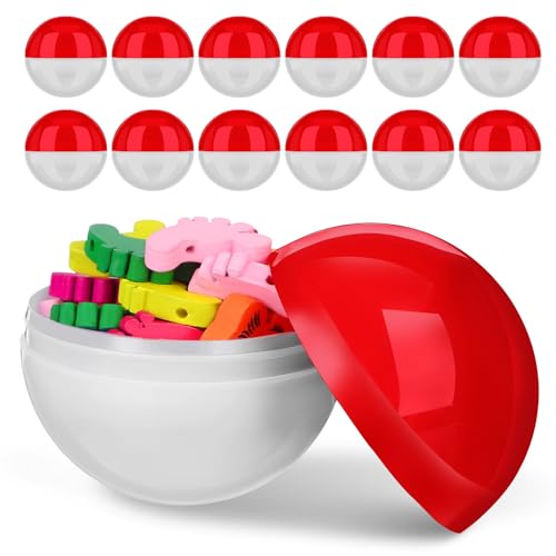 TOYANDONA 50pcs Red and White 60mm Plastic Vending Machine Capsules Refillable Balls for Party Favors and Claw Machine Goodie Bags