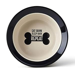 PetRageous-17001-Eat-Drink-Repeat-Two-Tone-Stoneware-Dishwasher-Safe-Dog-Bowl-4-Cup-818-Inch-Diameter-3-Inch-Tall-for-Medium-and-Large-Dogs-and-Cats-Off-White-Pack-of-1 - Cucciolini Doodles   PetRageous-17001-Eat-Drink-Repeat-Two-Tone-Stoneware-Dishwasher-Safe-Dog-Bowl-4-Cup-818-Inch-Diameter-3-Inch-Tall-for-Medium-and-Large-Dogs-and-Cats-Off-White-Pack-of-1