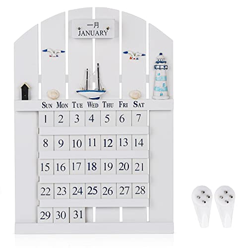 Frjjthchy Retro Mediterranean Wood Calendar Removable Blocks Perpetual Wall Calendar #TOP13