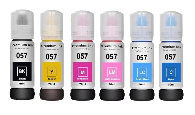 057 Refill Ink for Epsn L8050, L18050 Printer – Compatible Ink Bottle for Epson 057 Ink Code for Epson Inktank Printer – (70gm x C/M/Y/Bk/LC/LM) Ink Bottle