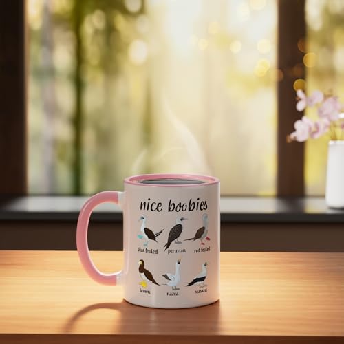 Taza de cerámica rosa y blanca con diseño de pájaros miniatura 3