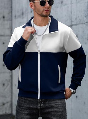 Image of HYPESTFIT Men's Retro Track Jackets, Relaxed Fit | Lightweight men's casual jacket ideal for spring & fall, running and daily athletic wear