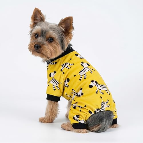 Image of Fitwarm Zebra Dog Fleece Pajamas, Funny Winter Clothes for Small Dogs Boy Girl, Cozy Pet Onesie, Yellow, Black, White, Medium