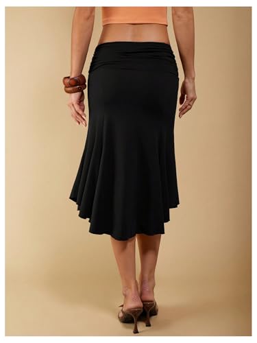 Floerns Women's Summer Midi Skirts Asymmetrical Ruffle Hem Ruched Date Night Skirts3