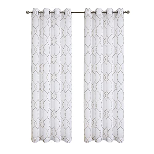 Regal Home Collections Annabelle Embroidered Sheer Curtains 2-Panel Set - Sheer White Curtains With Linen Embroidery - Elegant Design For Living Room, Bedroom (54In W 84In L - 2 Panels, White/Linen) #TOP1