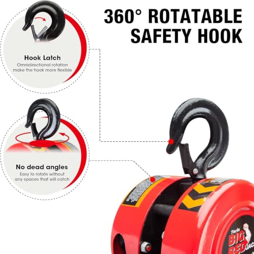 BIG RED 1Ton Manual Chain Block with 10ft Lift & Safety Hooks – 360° Rotating Heavy-Duty Hooks, Alloy Steel Chain, Mechanical Load Brake, ASME B30.16 Complian by BIG RED - Used condition - Image 6