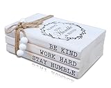 LIVDUCOT Wooden Decorative Books for Home Decor, White Faux Books for Rustic Decoration, Farmhouse Stacked Book Decor for Living Room, Entryway, Bookshelf （Be Kind Work Hard Stay Humble）