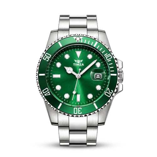 Image of Men's Analog Watch with Green Dial, Rotating Bezel, Stainless Steel Strap, Date Display & Quartz Movement