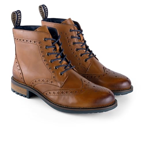 Catesby Ensign Premium Mens Leather Country, Comfort Padded Durable Lace Up Boots For Men, Tan, UK 9
