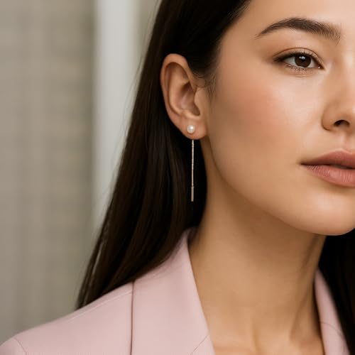 Boucles d'oreilles perle d'eau douce et chaîne boîte en or jaune 9 ct
