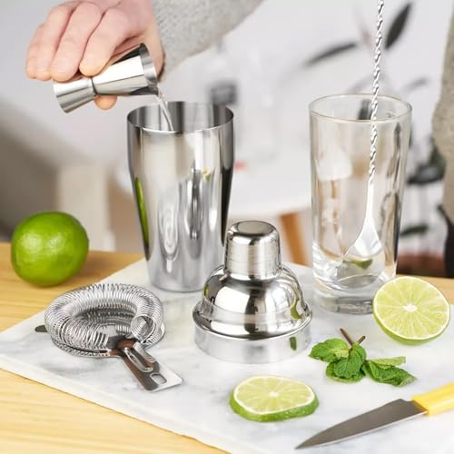 Image of Taluka 8 Pc Stainless Steel Cocktail Shaker Set 750 ML Strainer Muddler Jigger /Peg Measure Ice Tong Mixing Spoon Opener Pourer Bartender Kit Bar Set Housewarming Gift