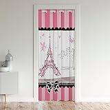 loussiesd tenda per porta con torre eiffel, per la privacy, per ragazze, ragazzi, bambini, parigini, tende divisorie con farfalle, tendaggi per finestre moderne, strisce rosa, 86 x 203 cm