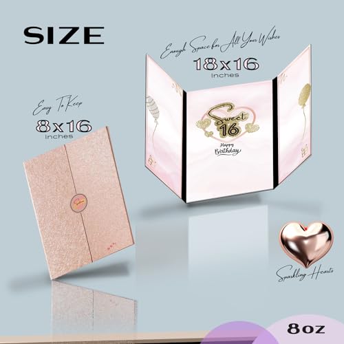 Image of Sweet 16 Birthday Rose Gold Guest Book Party Decorations for Girls 12 inchx18 inch - 16 Years Guest Book Alternative - Sweet Sixteen Party Keepsake - Sign In Poster Card, 16th Birthday Gifts - No Pen