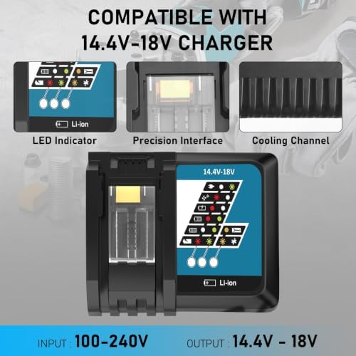 2Pack 6.0Ah Replacement for Makita 18V Battery and DC18RC Charger Lithium - 2
