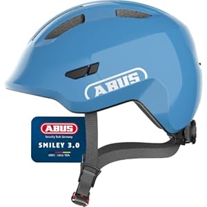 ABUS Kinderhelm Smiley 3.0 - Fahrradhelm mit tiefer Passform, kindergerechten Designs & Platz für einen Zopf - für Mädchen und Jungs - Blau (shiny blue), Größe S