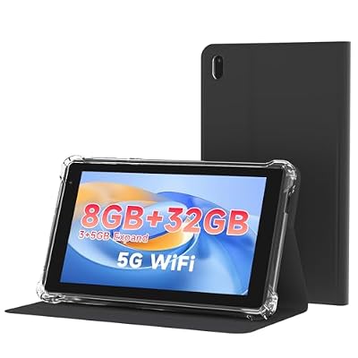 WUIUHOU 7 inch Android 14 Tablet, Tablet' with Case, 8GB RAM (3GB+5GB Extended) & 32GB ROM, 3000mAh Battery, Dual Camera, 2.4G/5G WiFi 6 tab - Portable Mini Tablet for Work, Study (Black)