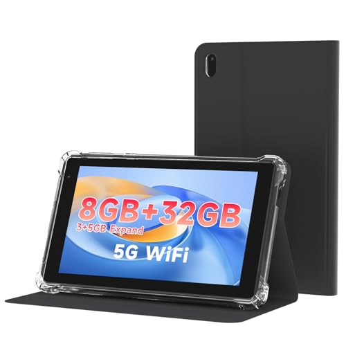 WUIUHOU 7 inch Android 15 Tablet, Tablet' with Case, 8GB RAM (3GB+5GB Extended) & 32GB ROM, 3000mAh Battery, Dual Camera, 2.4G/5G WiFi 6 tab - Portable Mini Tablet for Work, Study (Black)