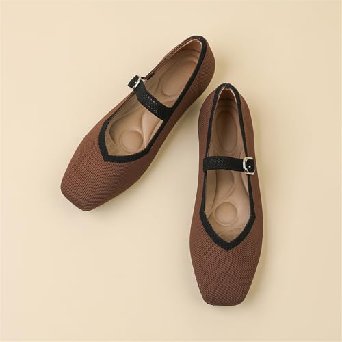 Women Mary Jane Flat Shoes Slip On Square Toe Knitted Washable Comfortable for Work Dressy Daily Wear with Ankle Strap4
