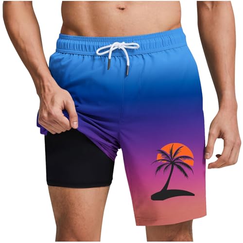 Xiaojmake Mens Swim Trunks 6 Inch Summer Quick Dry Swimming Shorts 2 in 1 Tropical Swimwear Bathing Suits with Zipper Pockets