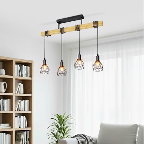 LVWIT Esstischlampe Hängend E14 Hängelampe Esszimmer 4 Flammig Schwarz, Küchenlampe Hängend, Hängeleuchte Balkenlampe für Esszimmer Küche Wohnzimmer Bar (ohne Glühbirne)