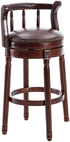 AULIFE Cow top Leather Wooden Bar Stools, 360 Degree Swivel Bar Height Chair with Backs for Home Kitchen Counter, Morden Chair Dining Room, Restaurant Barstools,Study and Pub, 1pc, Brown