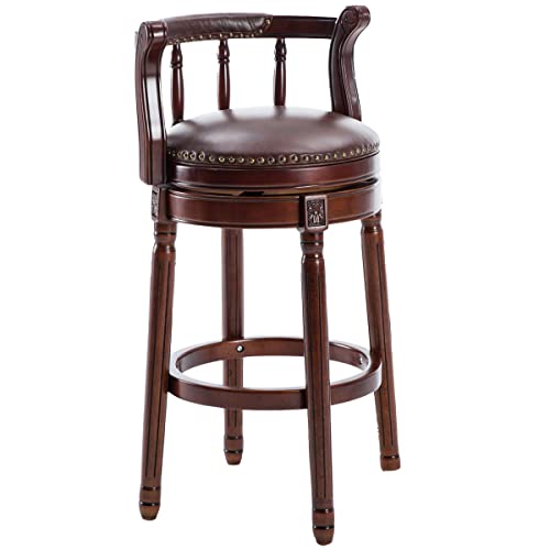 Aulife Cow Top Leather Wooden Bar Stools, 360 Degree Swivel Bar Height Chair With Backs For Home Kitchen Counter, Morden Chair Dining Room, Restaurant Barstools,Study And Pub, 1Pc, Brown #TOP1
