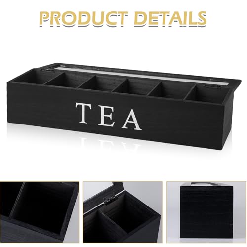Teebeutel Organizer Mit 6 Fächern, 43 X 9 X 8,7cm Teeboxen Für Teebeutel, Teebeutel Aufbewahrungsbox Aus Massivholz Schwarz, Tee Aufbewahrung Für Teebeutel Kaffeeweißer Gewürzbeutel (Schwarz)