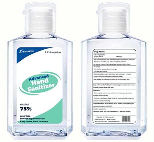 Hand Sanitizer Dearskin Alcohol 48 Pack. Advanced Formula Alcohol 75% Gel Skincare Moisturizer With Aloe Vera And Arginine 2 Oz X 48. The Refreshingly Effective Small Hand Sanitizer Gentle On Your Skin. #TOP4