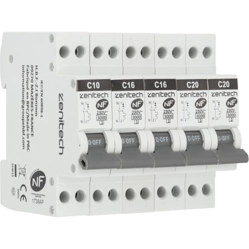 Pack de 5 disjoncteurs 1x10A + 2x16A + 2x20A - Zenitech