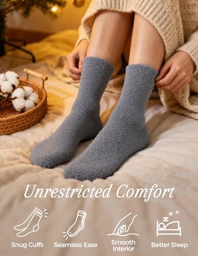Image of TEHOOK Warm & Cozy Gifts for Women, Fluffy Fuzzy Plush Sleeping Slipper Socks - Soft Warm Fabric