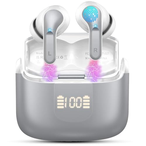 Image of Wireless Earbuds, Bluetooth Headphones 5.3 New 40H Ear Buds Bass Stereo Earphones Noise Cancelling Earbud with 4 ENC Mic in-Ear Bluetooth Earbud USB-C LED Display IP7 Waterproof Sport for Android iOS