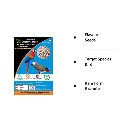 Bird-Feed-Safflower-Seeds-450-Gm-Kusum-Beej-Kardi-Seed-for-Birds-Enriched-with-Cuttlefish-Bone-Grits-All-Life-Hand-Picked-Seeds-Benefits-of-Feather-Long-Tail-Egg-Hatching-Growth-of-Babies