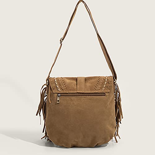 Faux Suede Fringe Hobo Satchel,Tassel Shoulder Tote Bag,Vintage Crossbody Messenger Bag, Hippie Handbag For Women, One Color, One Size3