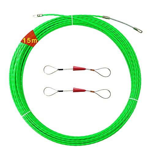 HIULLEN Guia Pasacables,15m Enhebrador de Alambre Electrico,Kit de Enhebrado de Cables con 2 Muelle de Guía para Colocación de Cables,Terminales Intercambiables,iámetro 4.5 mm,Verde