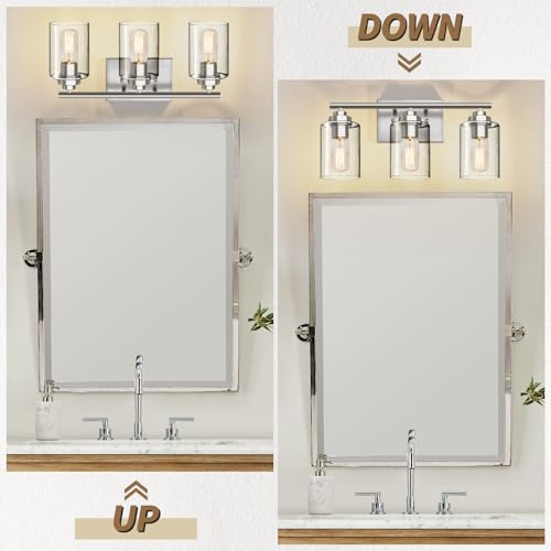 Image of SKEJAO Bathroom Vanity Light Over Mirror,Bathroom Light Fixture Wall Sconce Lighting for Bedroom,Living Room (Nickel, 3-Light)