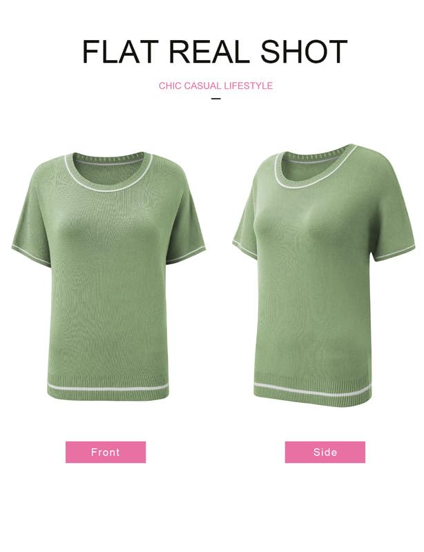 Image of SHEWIN Womens Tops Trendy Short Sleeve Shirts Crewneck Lightweight Knit Sweater Top Business Casual Outfits