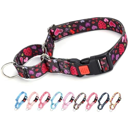 Martingale Collar for Dogs, Girl Dog Collar with Love Heart Design for Small Medium Large Dogs, Adjustable Safety Buckle Dog Collar for Training, Walking, Hunting (M) A17 M (Neck 17"-24")