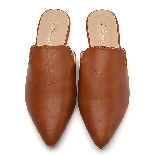 Image of Tilocow Women's Pointed Toe Flat Mules Backless Slip On Loafers | Lightweight, Soft Insole, Non Slip Sole, Printed, Dressy Casual, Office Work Business, Daily Wear