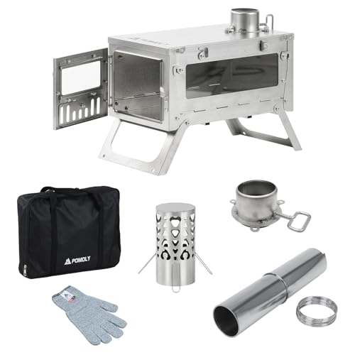 POMOLY Hot Tent Stove Camping Wood Stove, Ti 0.6 Small-Size Portable Lightweight Titanium Stove for Hiking, Cooking, Heating (Stove Pipe 6.56ft / 2m)