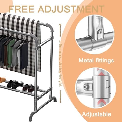 Multi-Functional Clothes Rack with Windproof Hook, Adjustable Double Rods, Wider Storage, 100Kg Load Capacity, Ideal for Indoor & Outdoor Use, Durable Garment Drying Solution