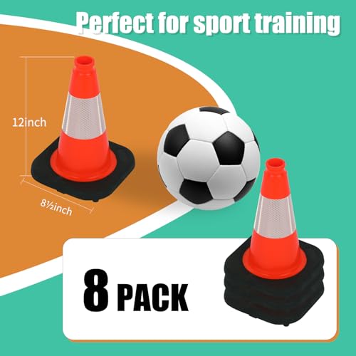 Image of BESEA 12 inch inch Traffic Cones Soccer Training Cones Sport Cones Road Parking Cone with 4 inch Highly Reflective Collar(8 Pack)